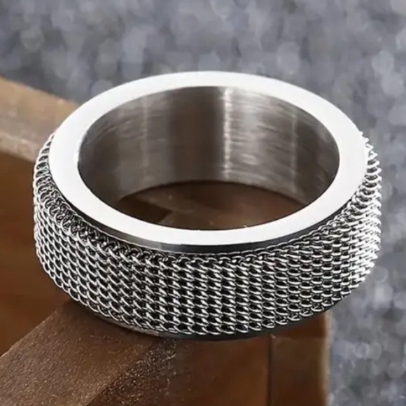 Men’s Stainless Steel Spinner Ring – Chain Mesh Fidget Anxiety Band - Picture 4 of 4